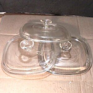 3 Pyrex A-9-C Glass Lids 8" inner lip 8 5/8" outer edge..